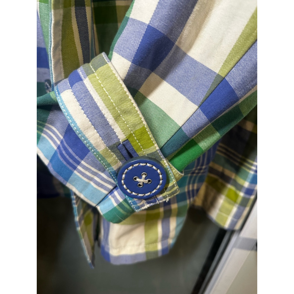 Boden Blue and Green Plaid Trench Coat - Picture 7 of 9